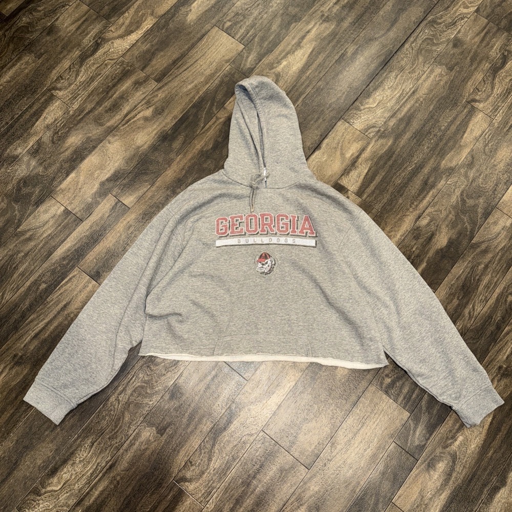 Champion UGA Georgia Bulldogs Cropped Pullover Hoodie Men's 2XL‎ Heather Grey